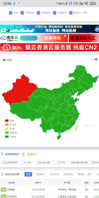 #网络 今天突然想起测试下又拍云的 cdn服务，发现居然只有两三个节点