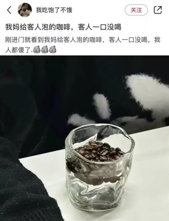 乍一看，是妈妈不对不会泡咖啡招待客人