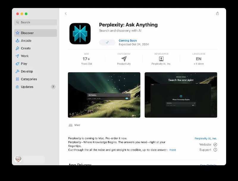 Perplexity 的 Mac 客户端已经可以 pre-order 了via VeryJack 碎语