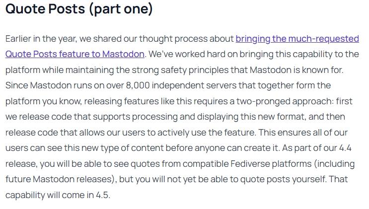 Mastodon 嘟文引用，在 4.5 版本才上线，现在只能看别人的引用
